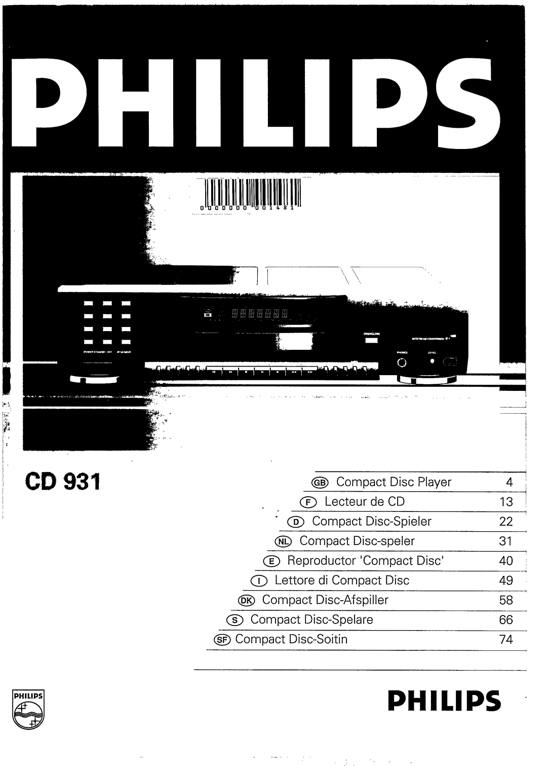 Philips CD 931, CD931/13S manual 