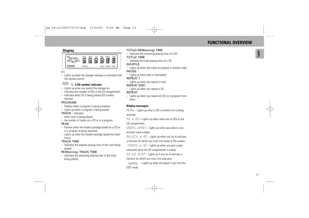 Philips CDC 775 manual Display messages 