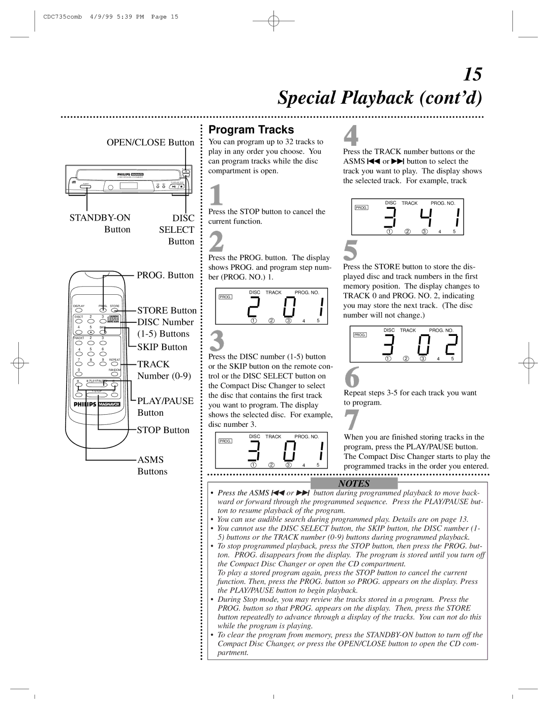 Philips CDC735 owner manual Special Playback cont’d 