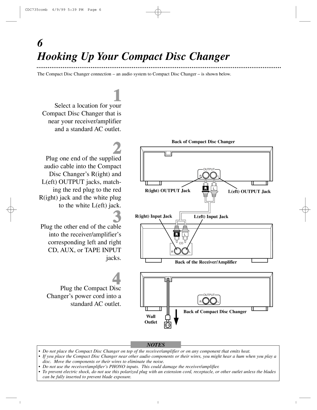 Philips CDC735 owner manual Hooking Up Your Compact Disc Changer 