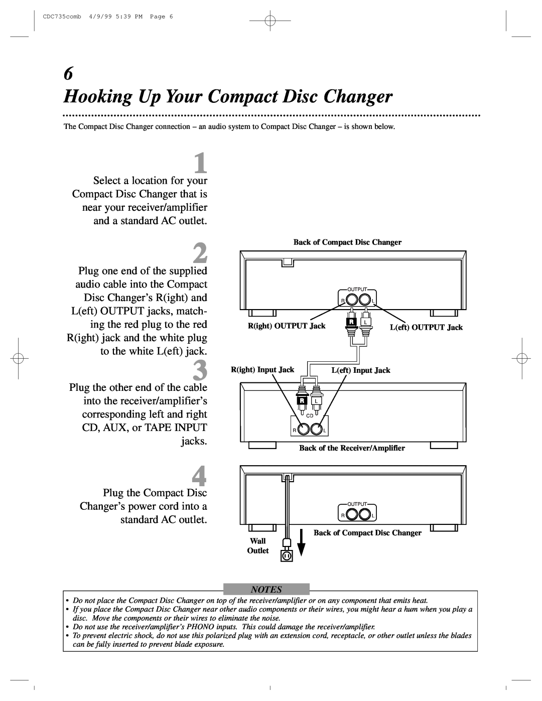Philips CDC735 Hooking Up Your Compact Disc Changer, Back of Compact Disc Changer, Right OUTPUT Jack, Left OUTPUT Jack 
