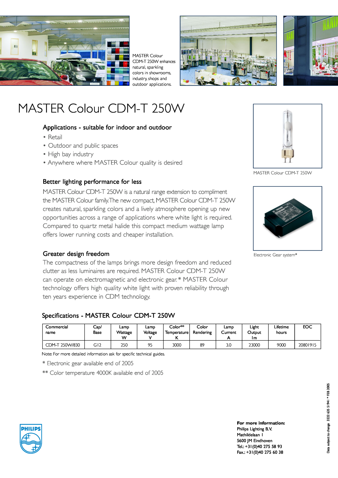 Philips CDM-T 250W manual MASTER Colour CDM-T250W, Applications - suitable for indoor and outdoor, Greater design freedom 