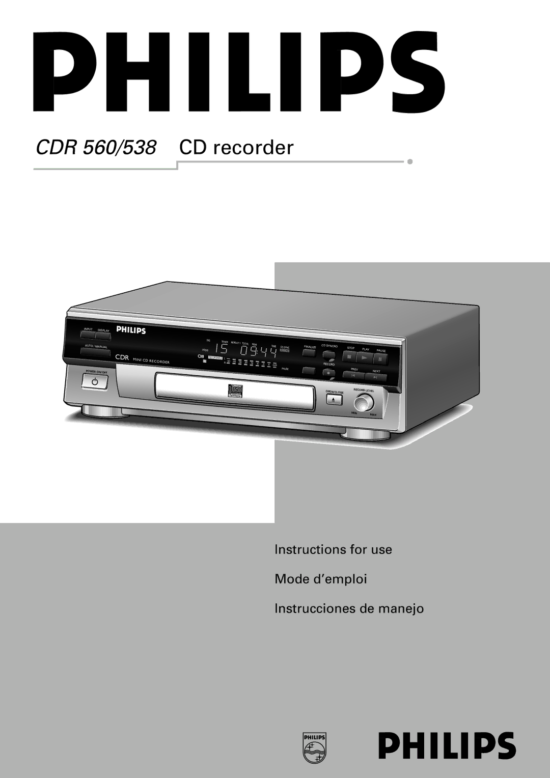 Philips CDR 538 manual CDR 560/538 CD recorder 