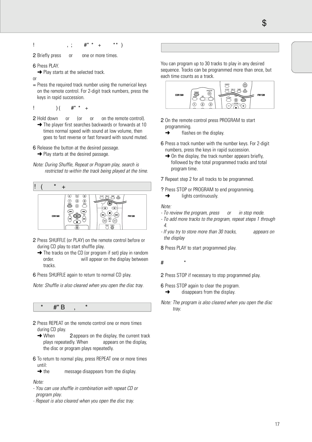 Philips CDR 538, CDR 560 manual Playing, Shuffle play, Repeat CD, track or program, Programming 