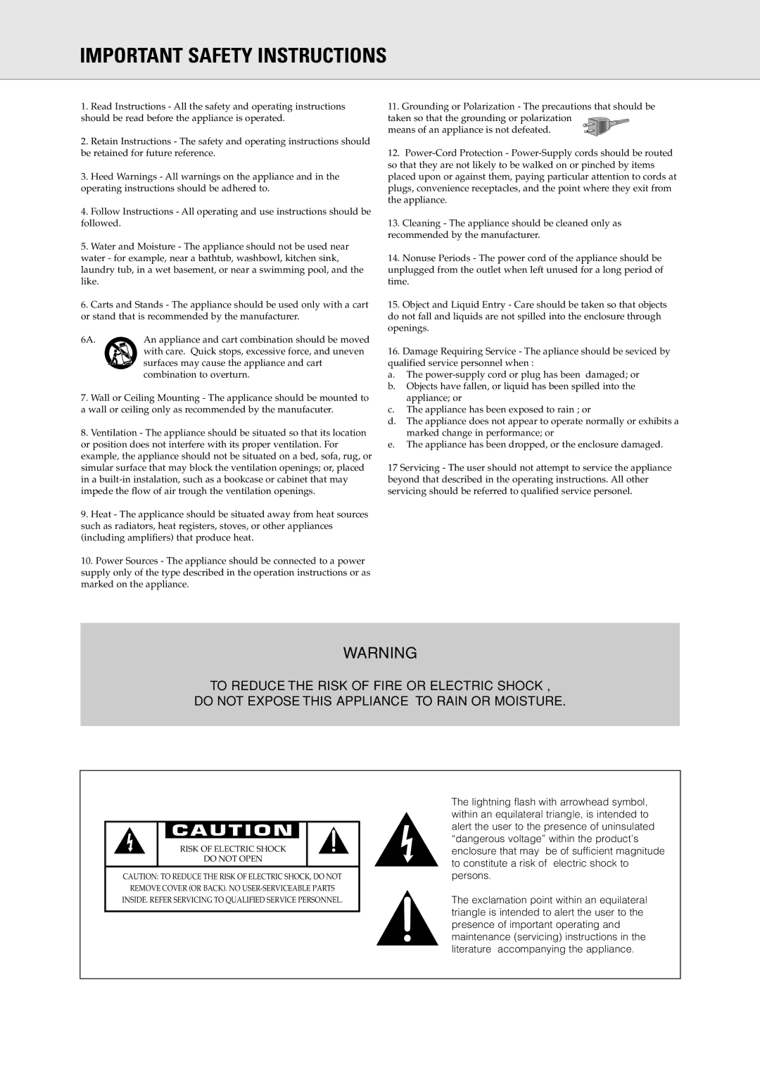 Philips CDR 560, CDR 538 manual Important Safety Instructions 