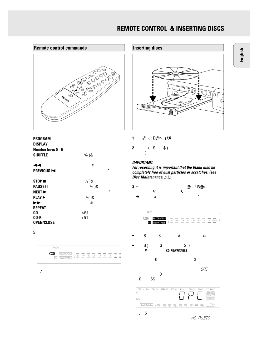 Philips CDR 760 manual Remote Control & Inserting Discs, Remote control commands, Inserting discs 