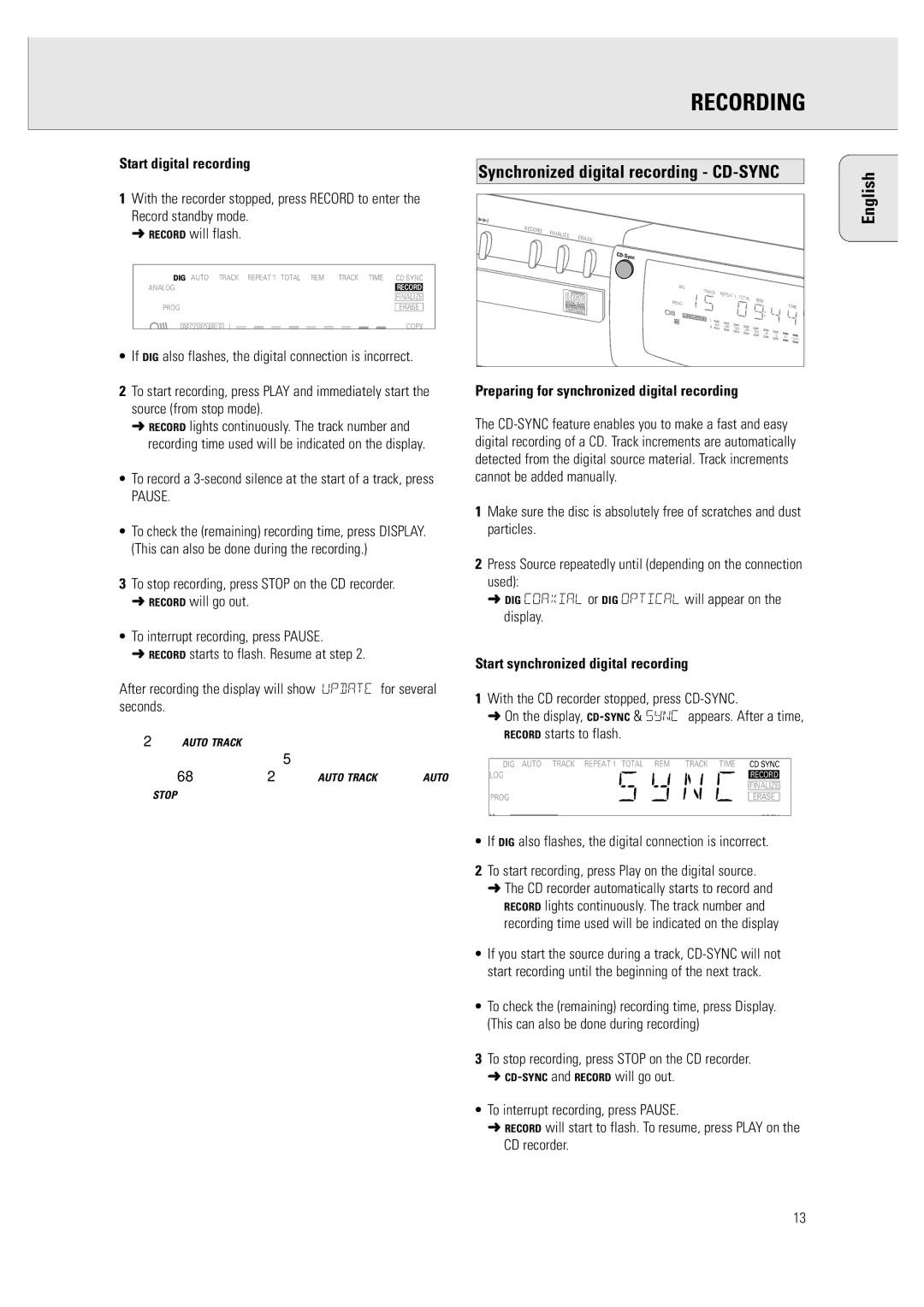 Philips CDR 760 Synchronized digital recording CD-SYNC, Start digital recording, Start synchronized digital recording 