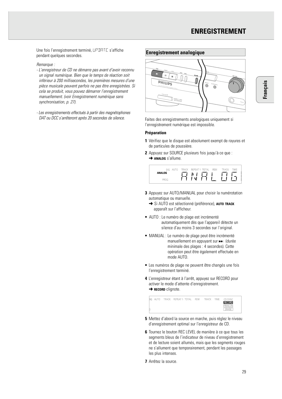 Philips CDR 760 manual Enregistrement analogique, Arrêtez la source 