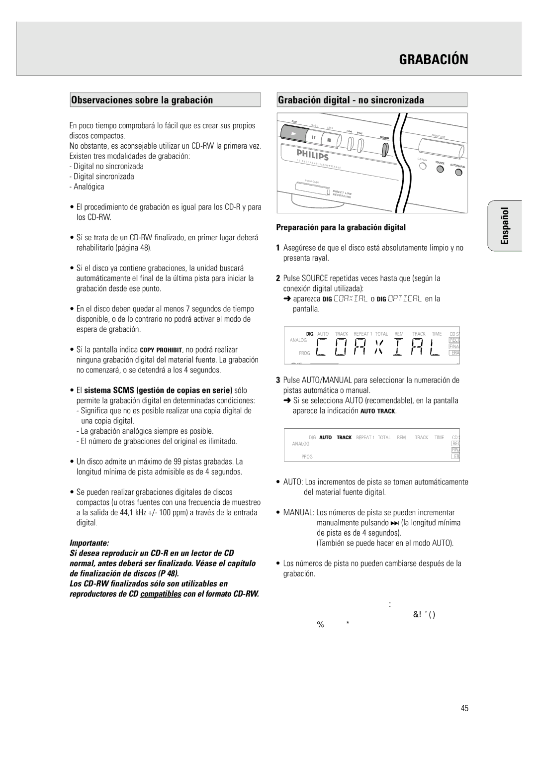 Philips CDR 760 manual Grabación, El número de grabaciones del original es ilimitado 