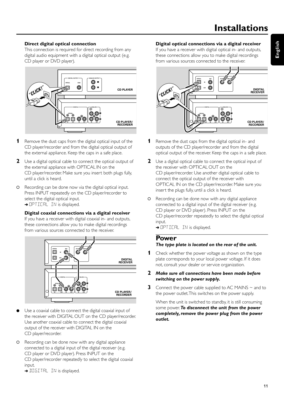 Philips CDR-795 manual Power, This connection is required for direct recording from any 