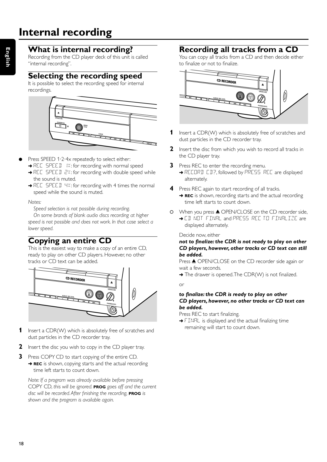 Philips CDR-795 manual Internal recording, What is internal recording? Recording all tracks from a CD, Copying an entire CD 