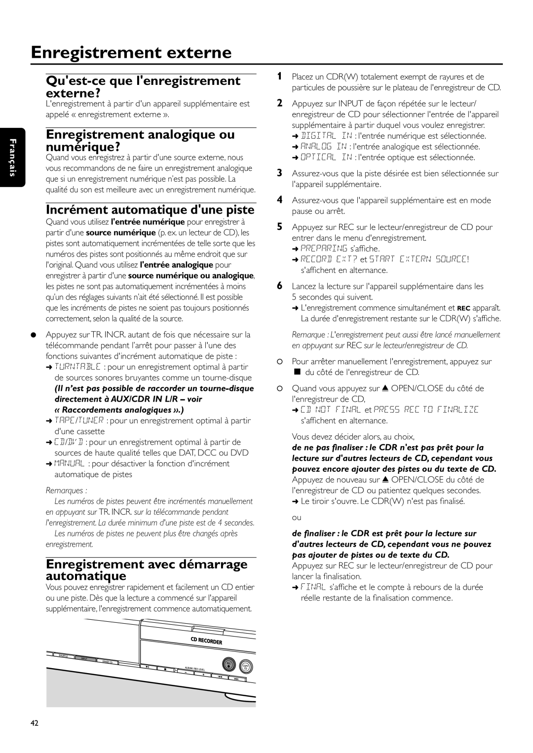 Philips CDR-795 Enregistrement externe, Quest-ce que lenregistrement externe?, Enregistrement analogique ou numérique? 