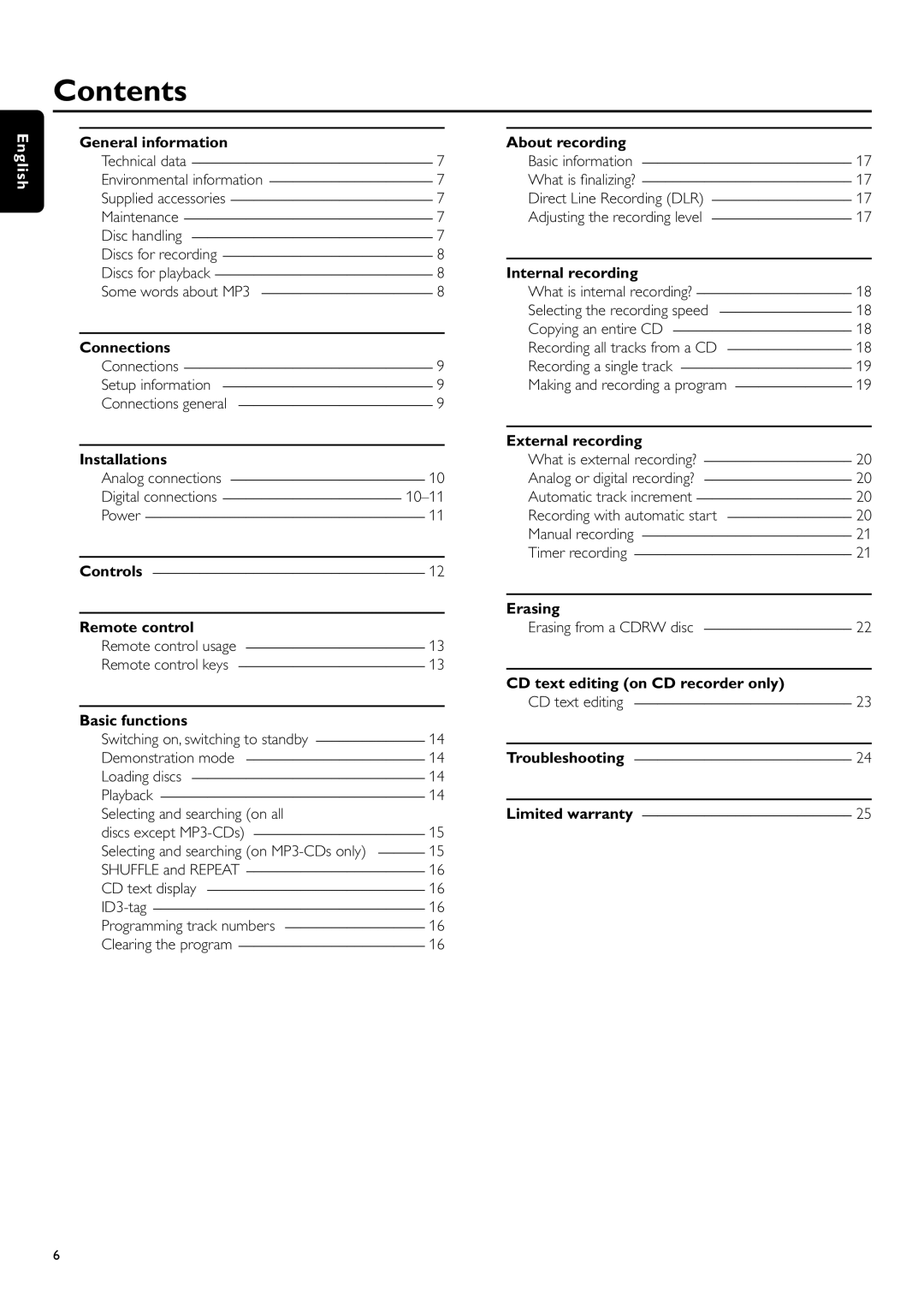 Philips CDR-795 manual Contents 