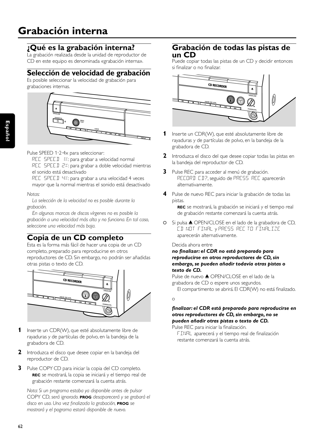 Philips CDR-795 manual Grabación interna, ¿Qué es la grabación interna?, Copia de un CD completo 