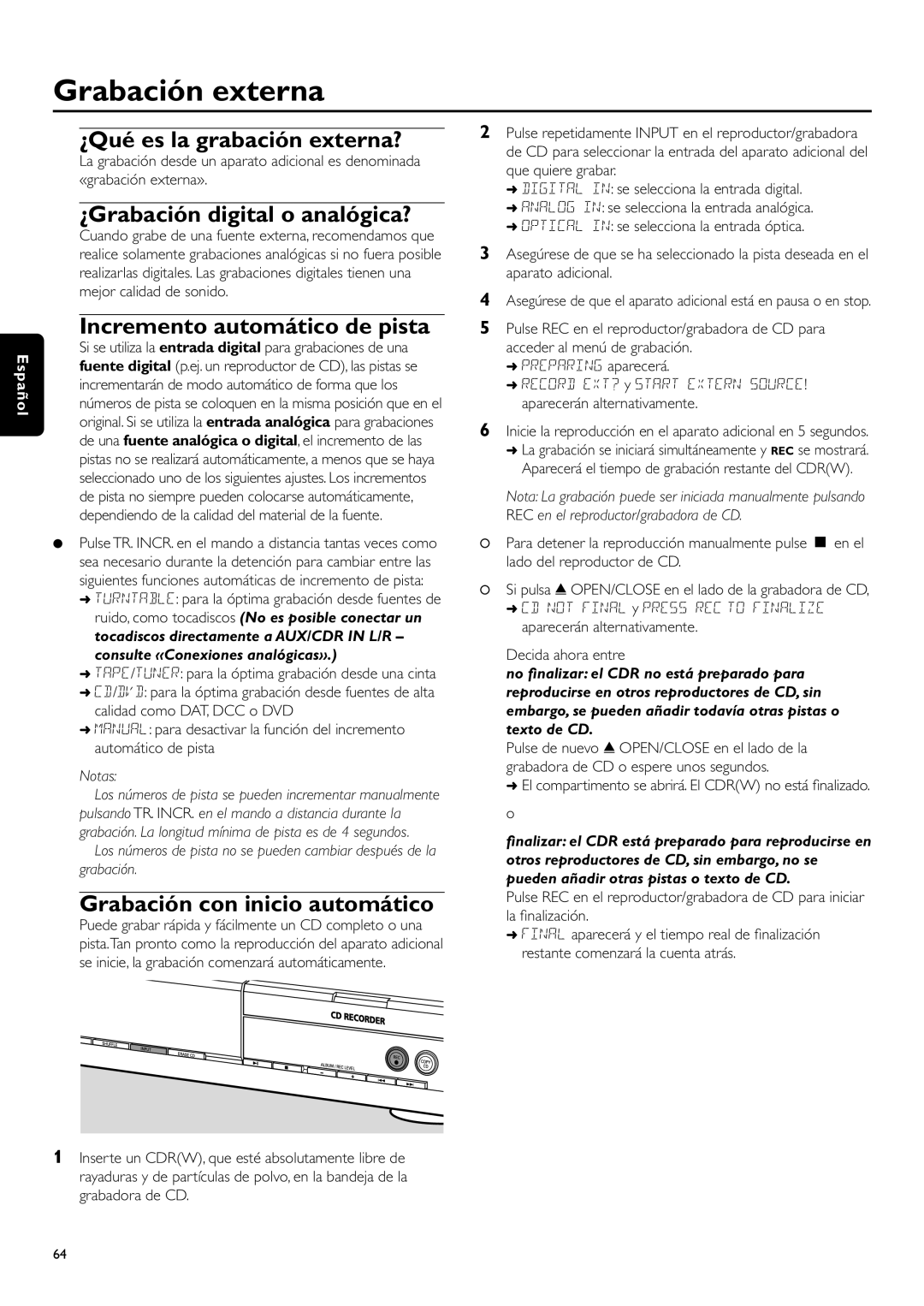 Philips CDR-795 manual Grabación externa, ¿Qué es la grabación externa?, ¿Grabación digital o analógica? 