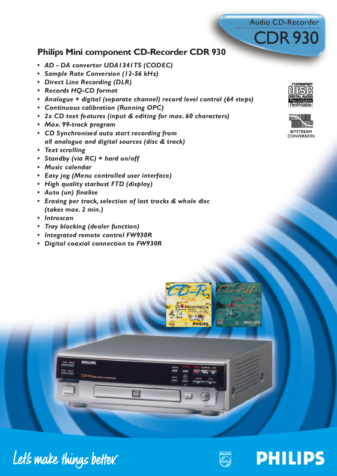 Philips CDR 930 manual Cdr 