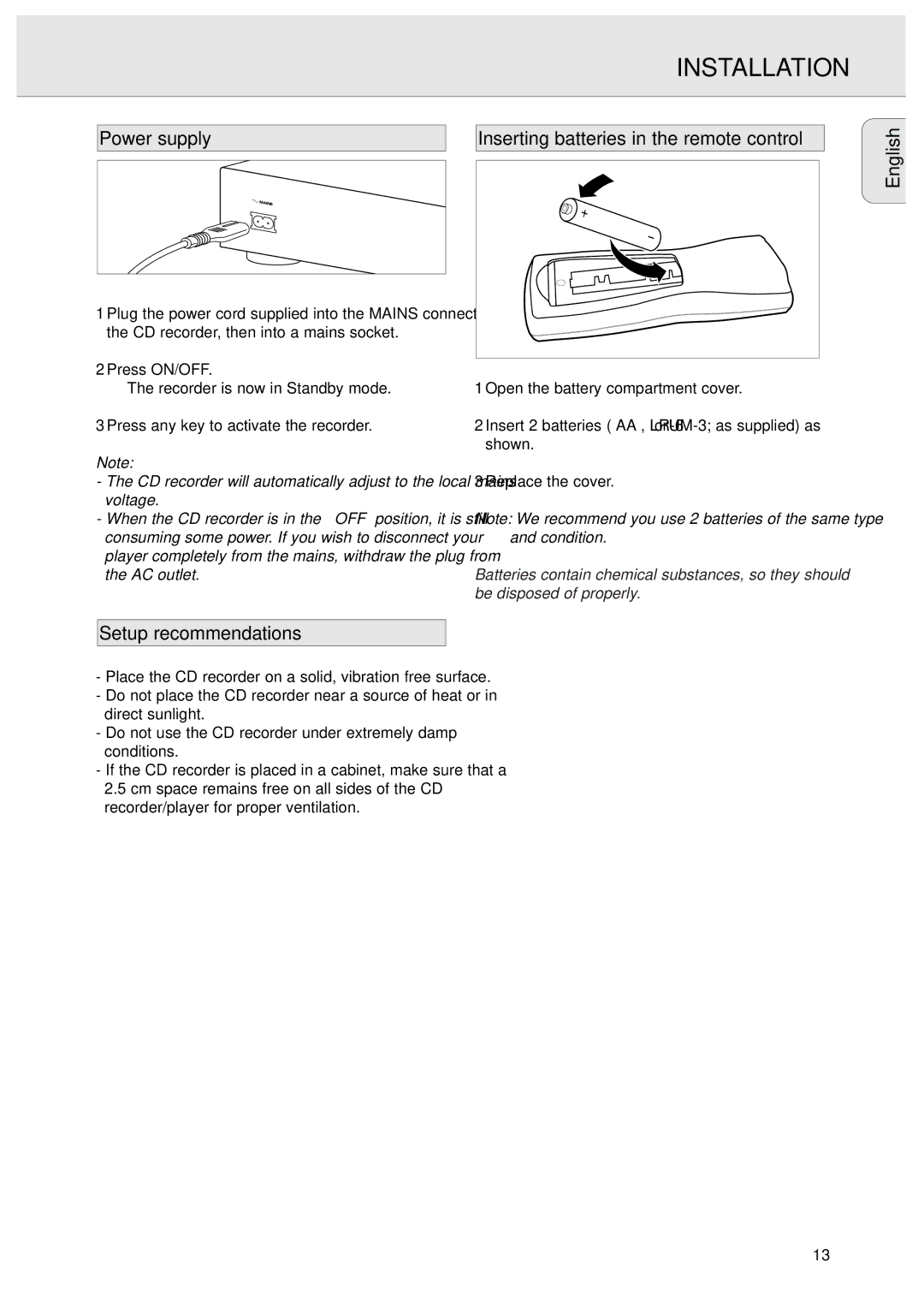 Philips CDR570/00 manual Setup recommendations 