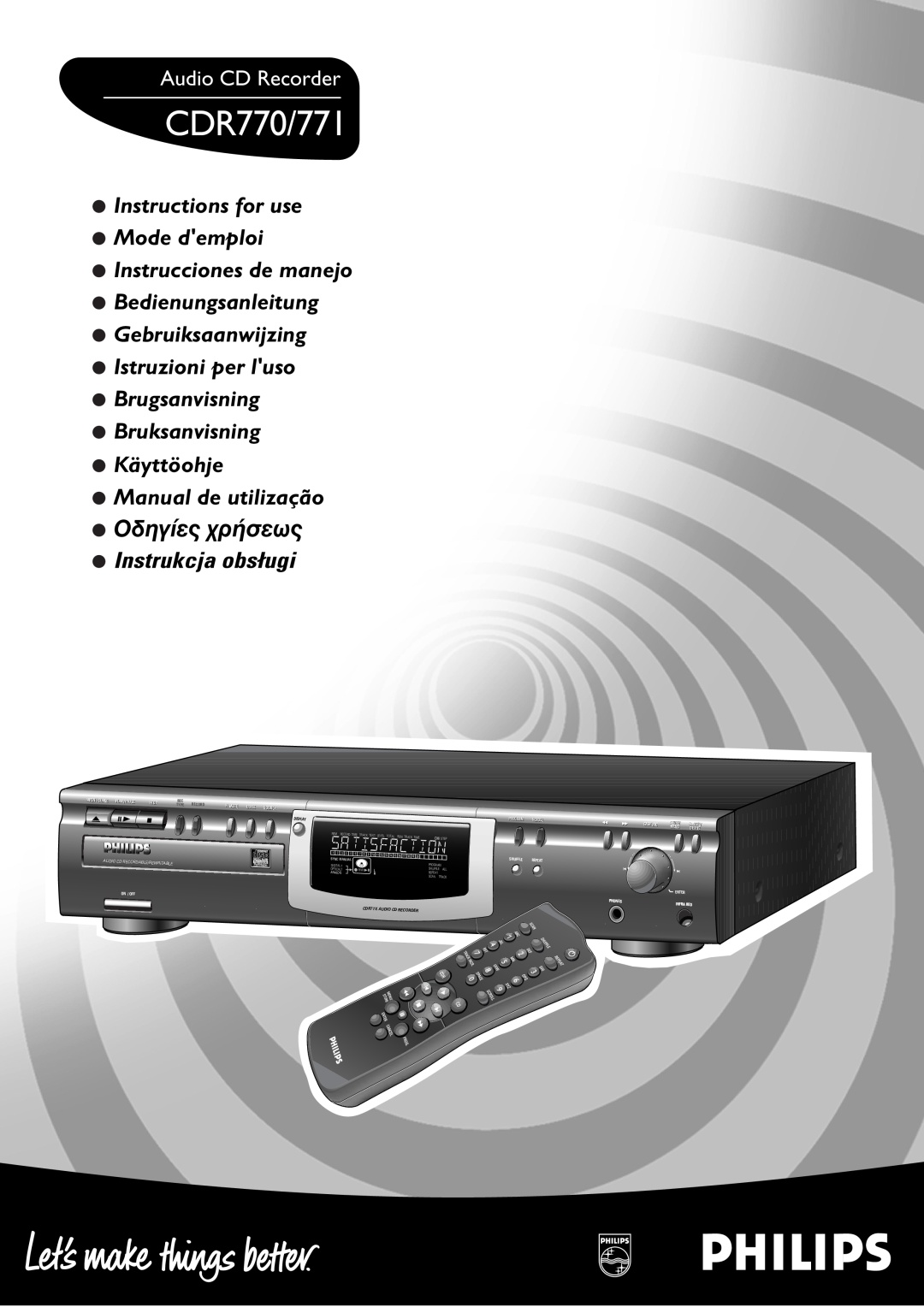 Philips CDR770/771 manual Audio CD Recorder, Manual de utilização, OäèçÝå÷ øòÜóåö÷, Stop, Erase, Source, On / Off, Scroll 
