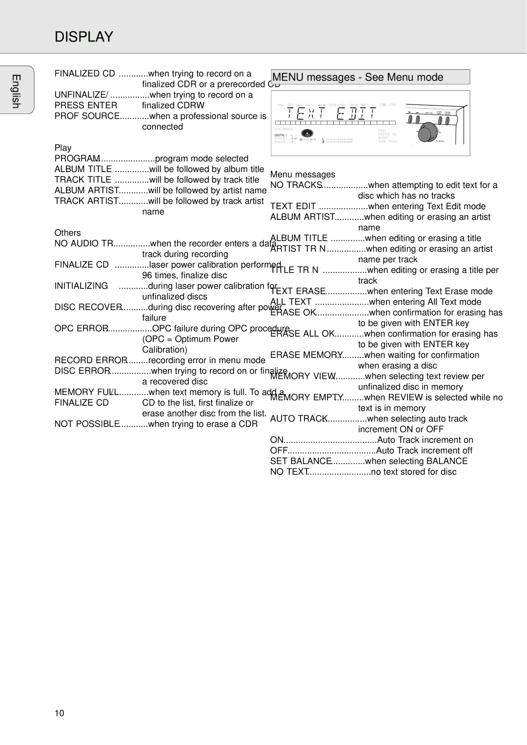 Philips CDR771, CDR770 manual Menu messages See Menu mode 