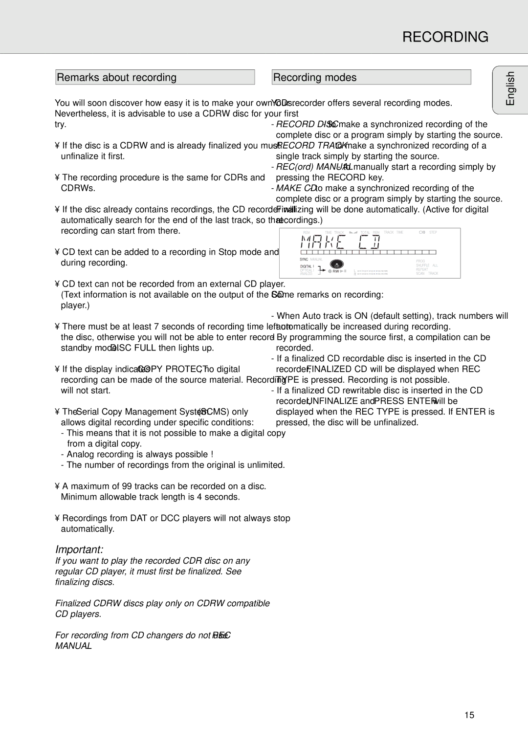 Philips CDR770, CDR771 manual Remarks about recording, Recording modes, Your recorder offers several recording modes 