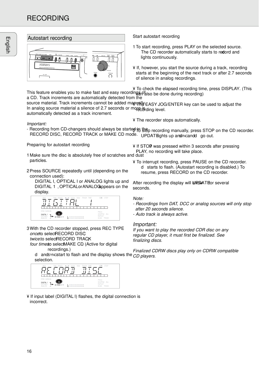 Philips CDR771, CDR770 manual Autostart recording, Preparing for autostart recording, Start autostart recording 