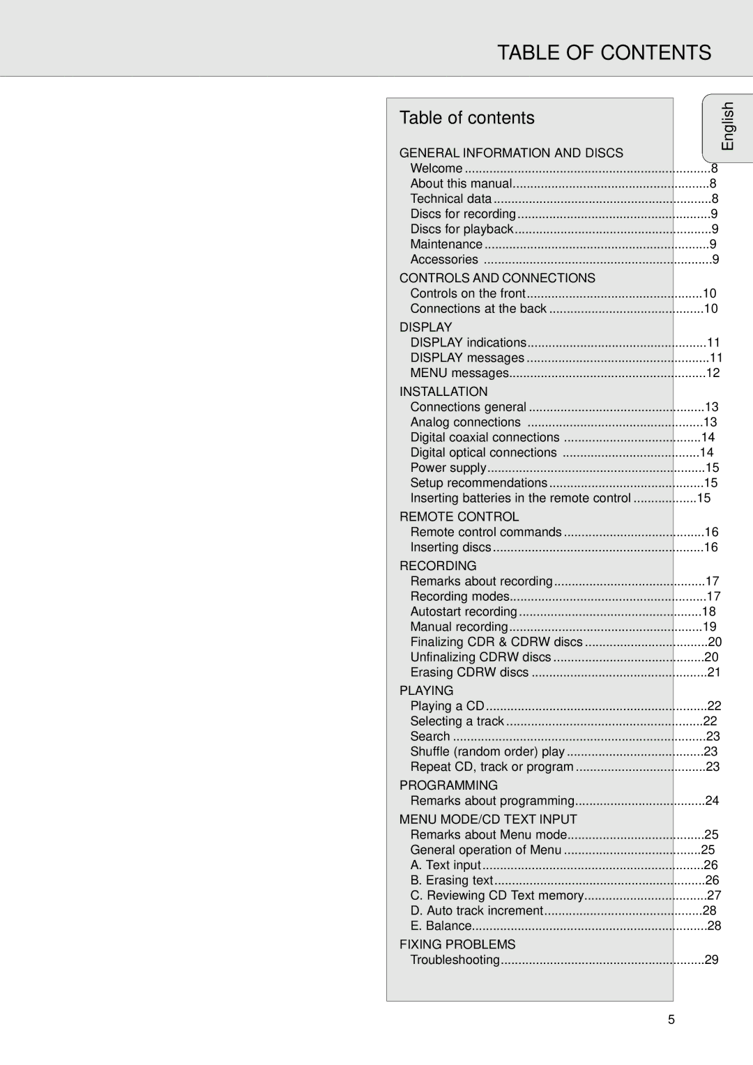 Philips CDR770, CDR771 manual Table of Contents 