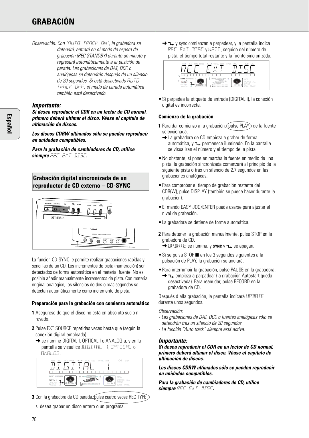 Philips CDR775 manual Comienzo de la grabación 