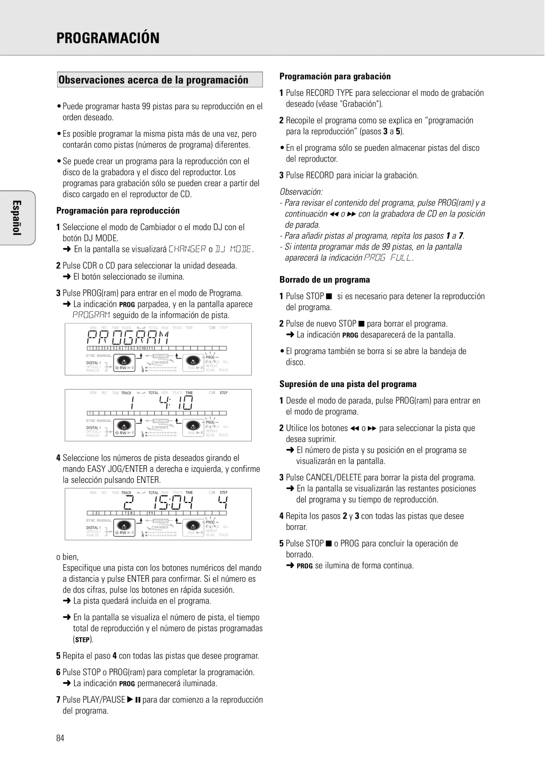 Philips CDR775 manual Programación, Observaciones acerca de la programación 