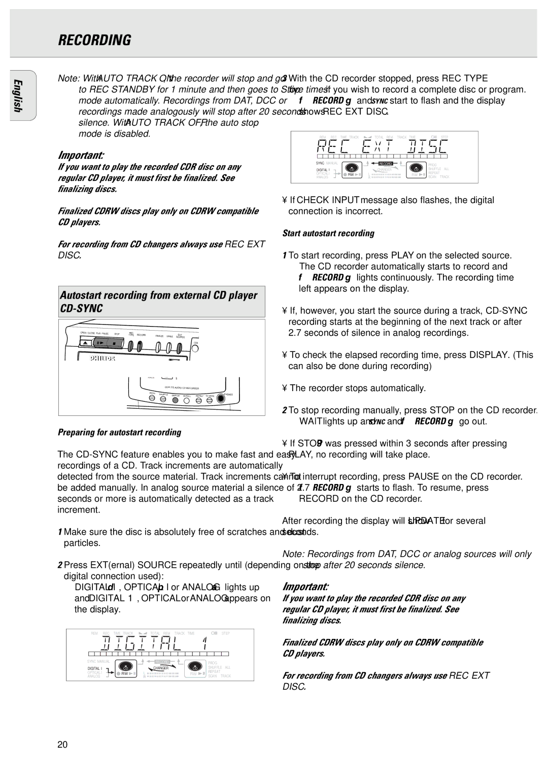 Philips CDR775 manual Preparing for autostart recording, Start autostart recording 