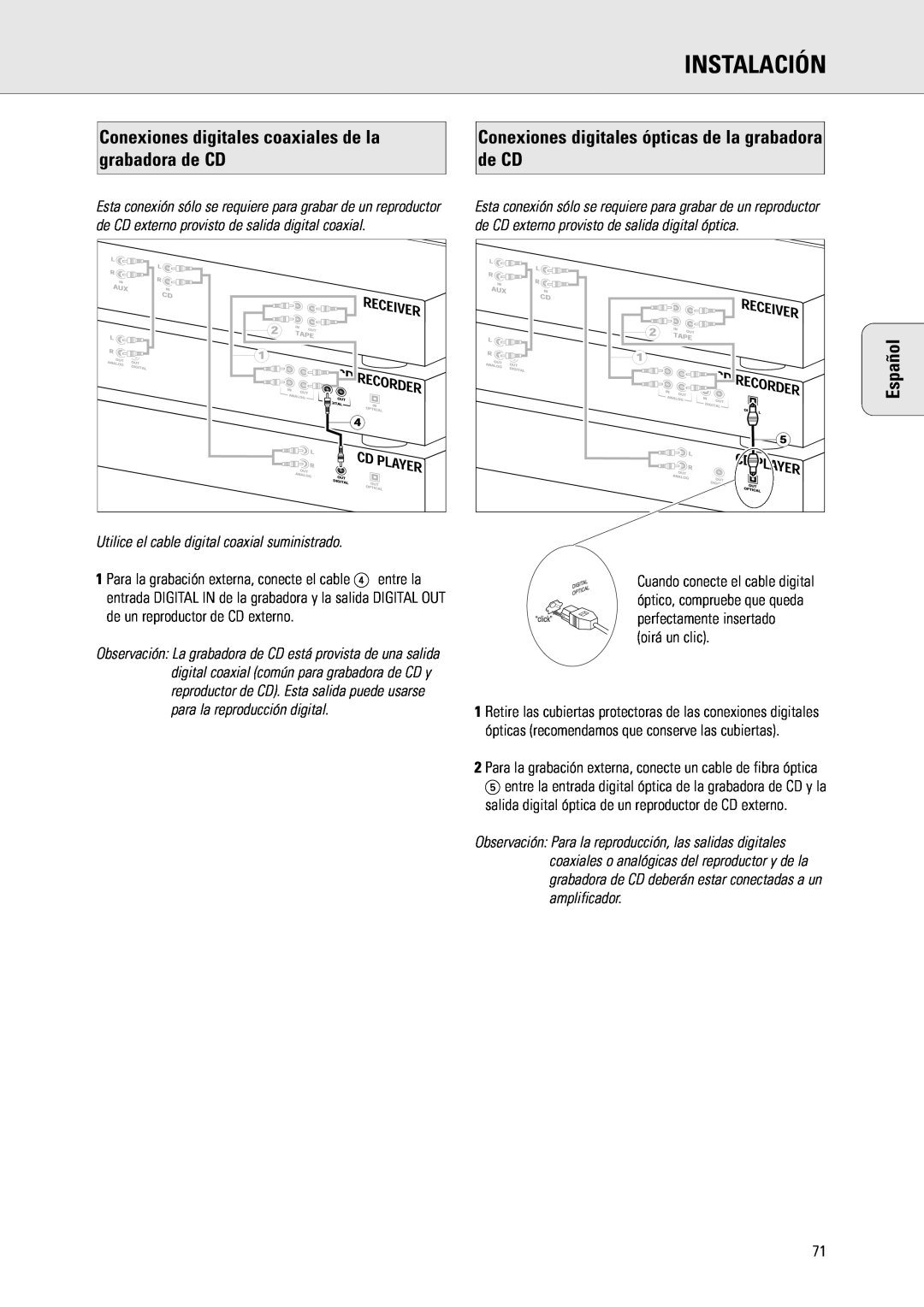 Philips CDR775 manual Instalación, Español 