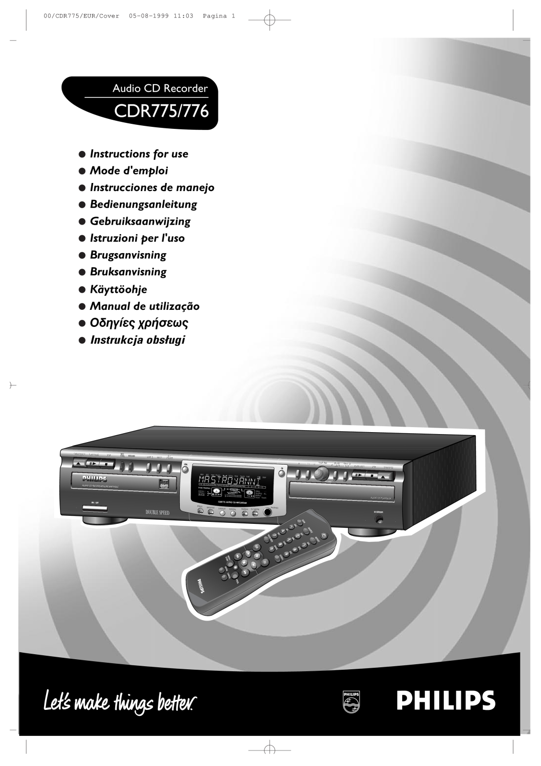 Philips manual CDR775/776, Audio CD Recorder, Manual de utilização, OäèçÝå÷ øòÜóåö÷, Instrukcja obsÂugi, Doublespeed 