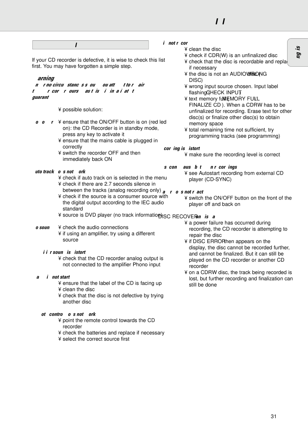 Philips CDR775/777 manual Fixing Problems 