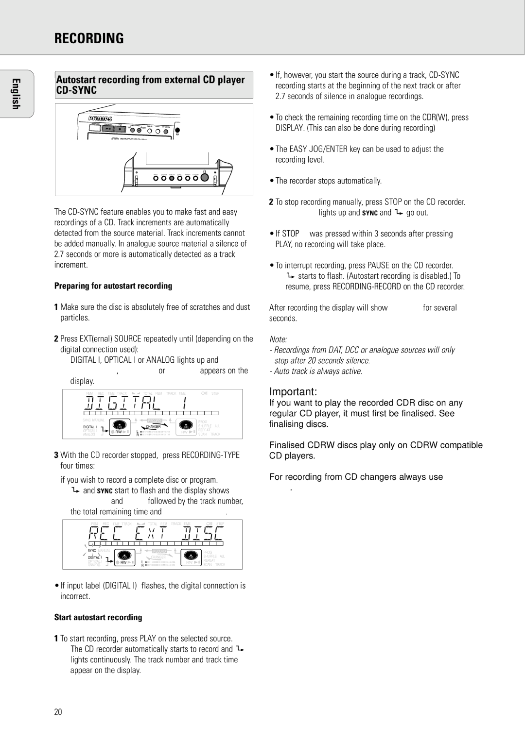 Philips CDR778 manual Preparing for autostart recording, Start autostart recording 