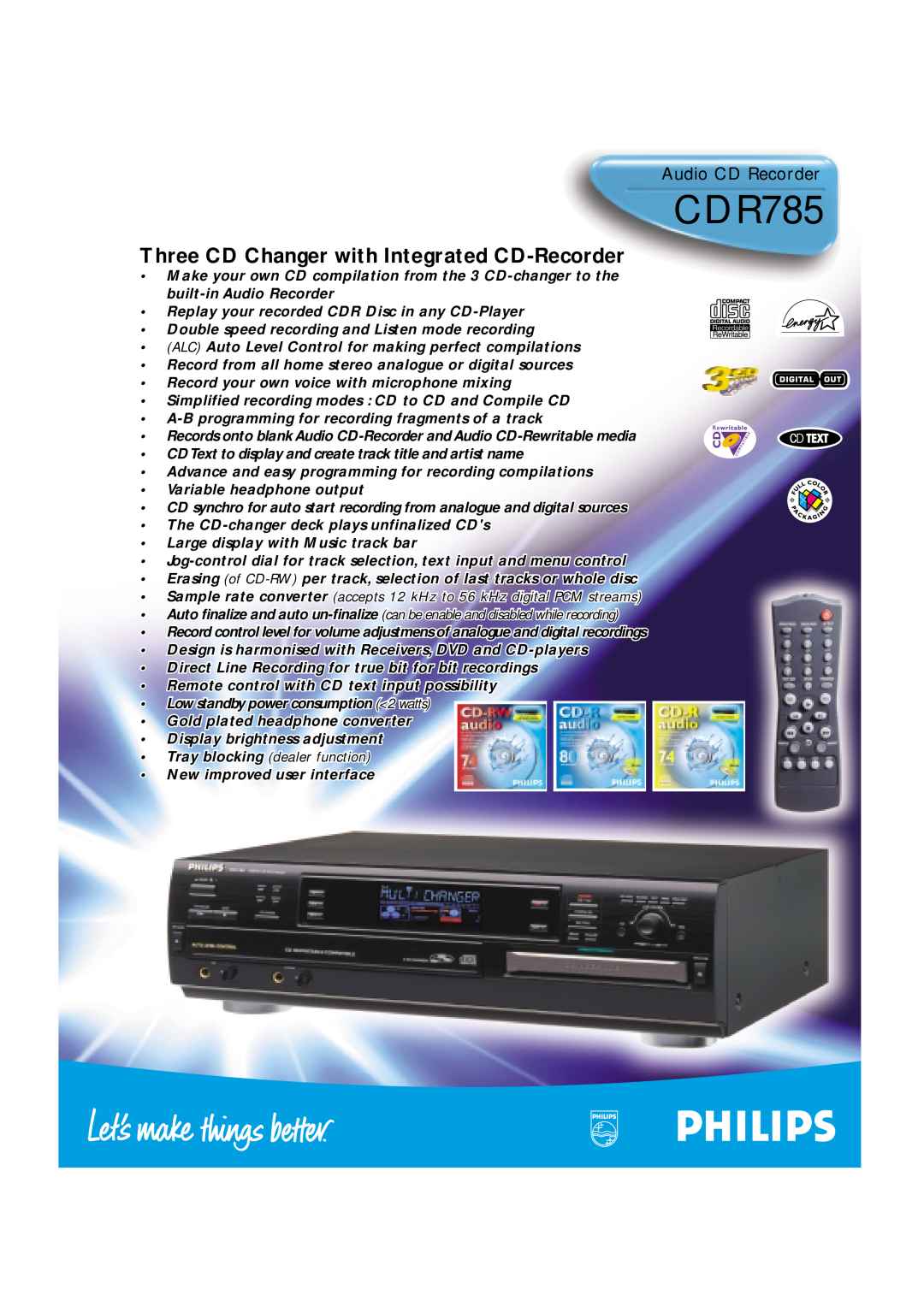 Philips CDR785 manual Audio CD Recorder 