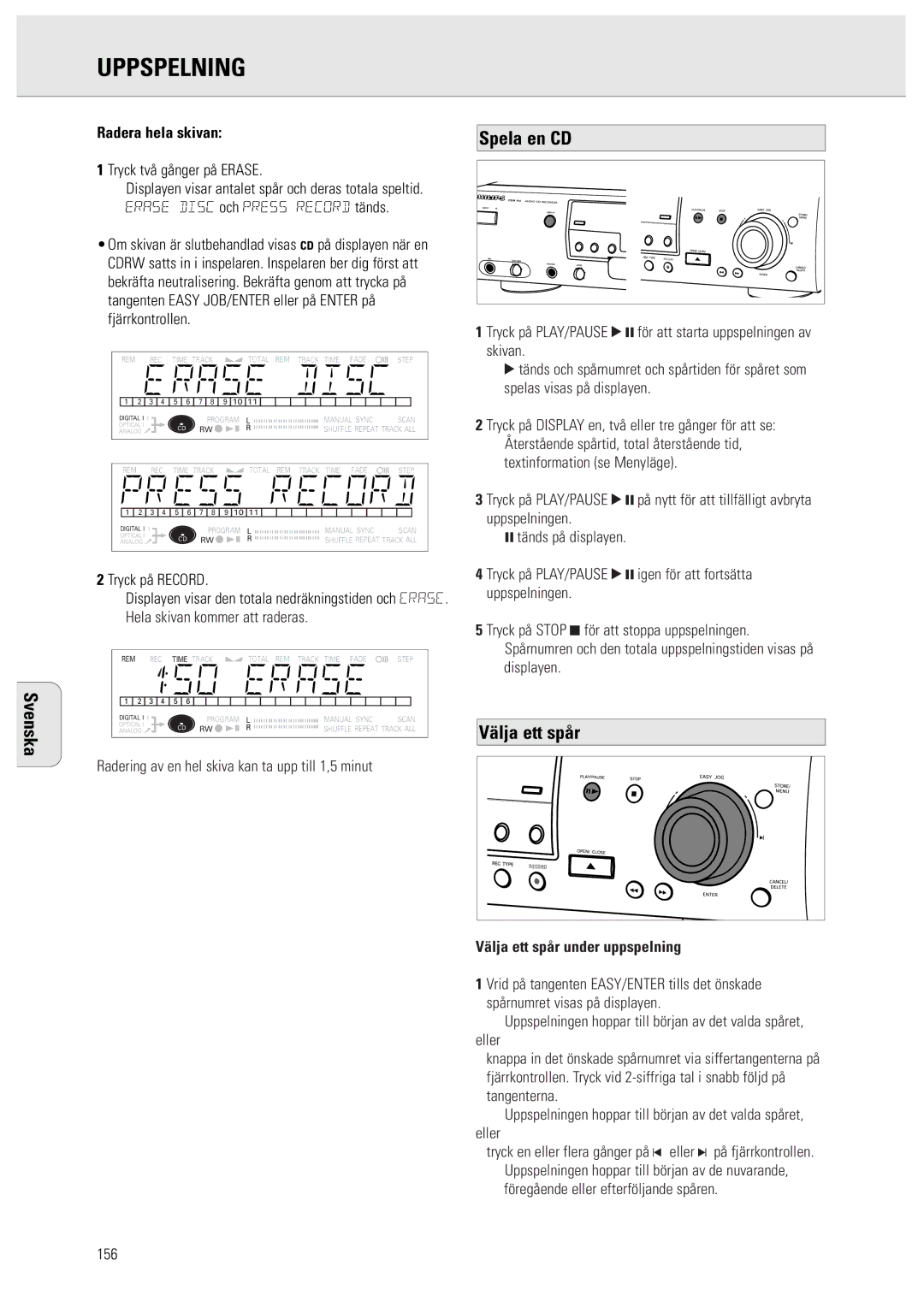 Philips CDR950/951 manual Uppspelning, Spela en CD, Välja ett spår 