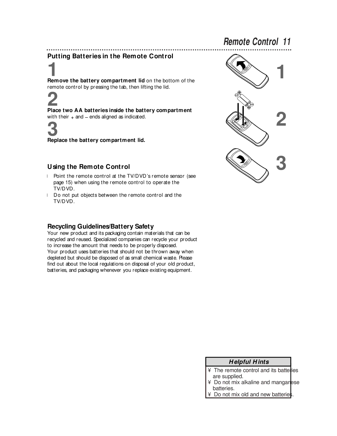 Philips CDV19BPH owner manual Putting Batteries in the Remote Control, Using the Remote Control 