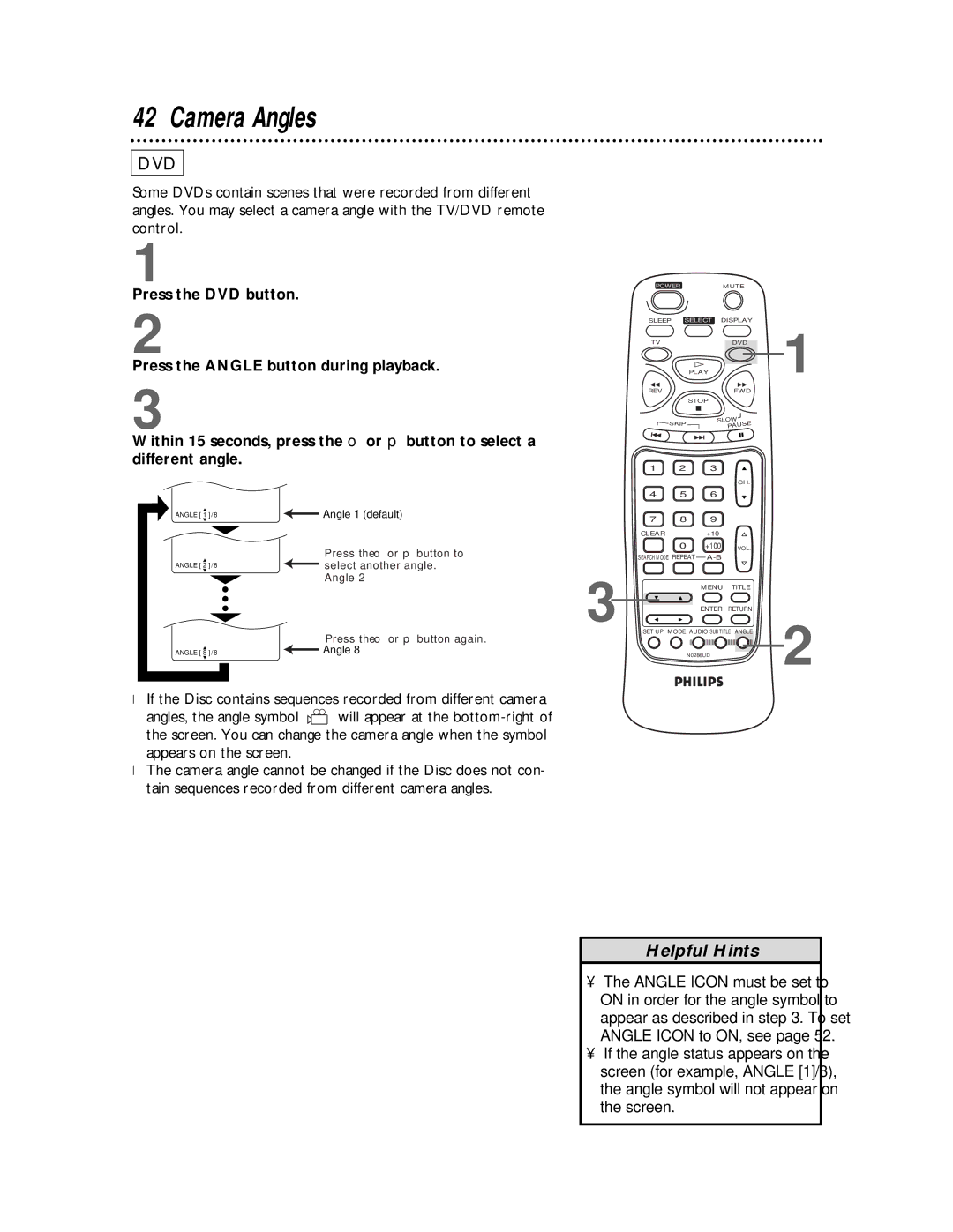 Philips CDV19BPH owner manual Camera Angles 