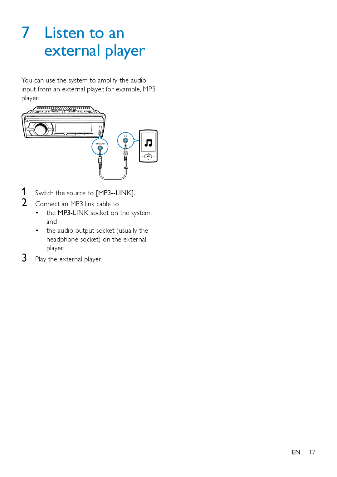 Philips CE132 user manual Listen to an external player 