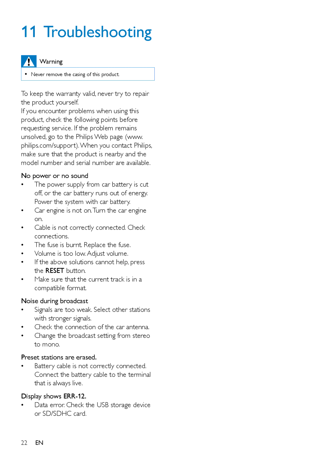 Philips CE132 user manual Troubleshooting 