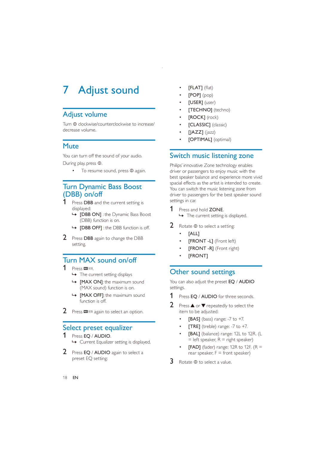 Philips CE151 user manual Adjust sound 