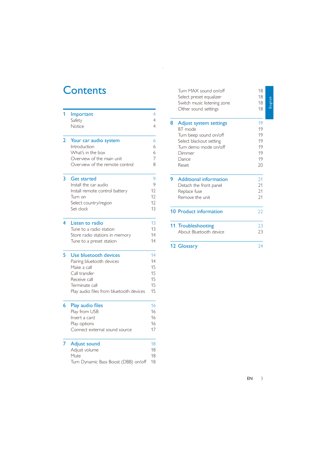 Philips CE151 user manual Contents 