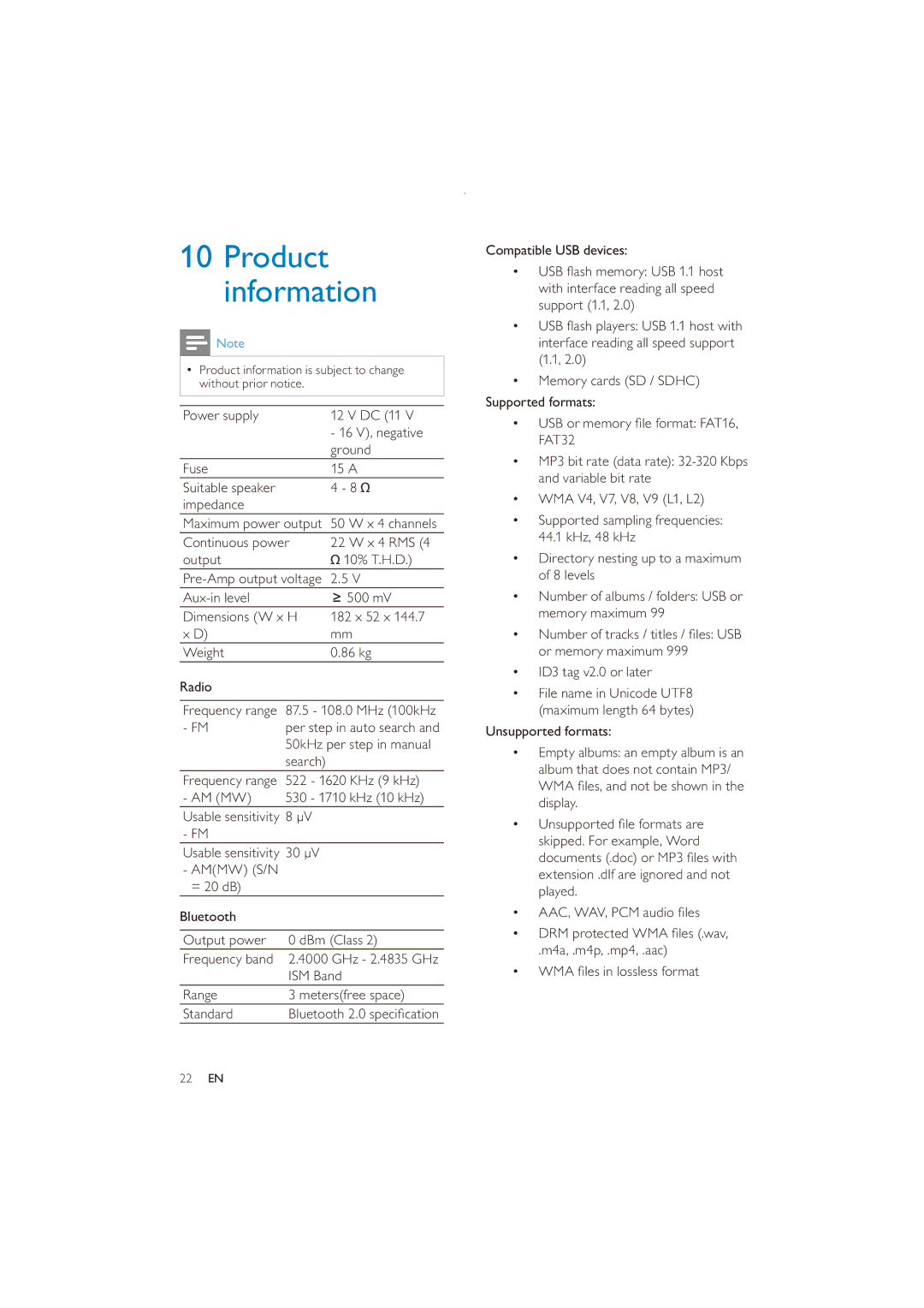 Philips CE151 user manual Product information, FAT32 