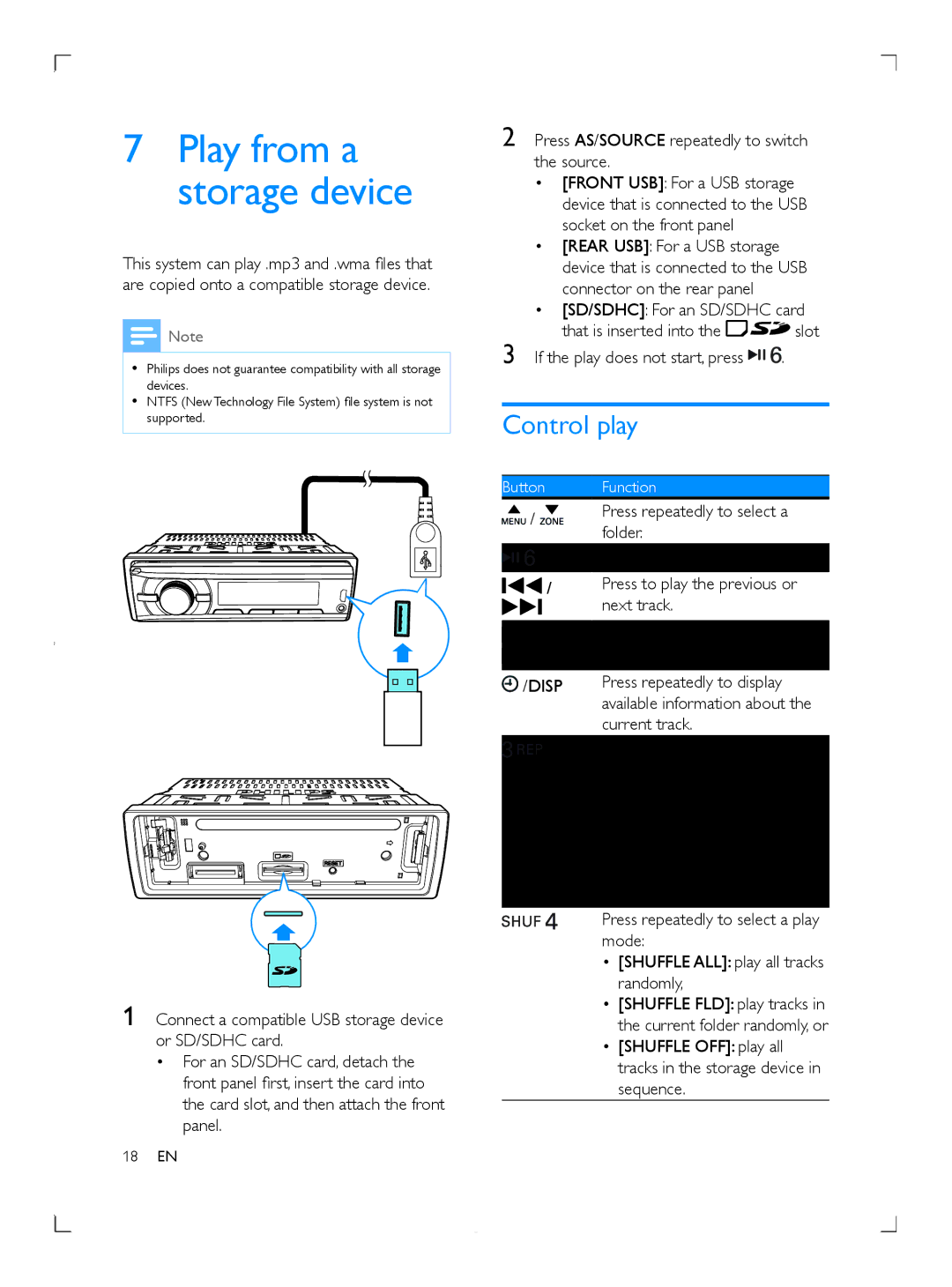 Philips CE153DR user manual Play from a storage device, Control play 