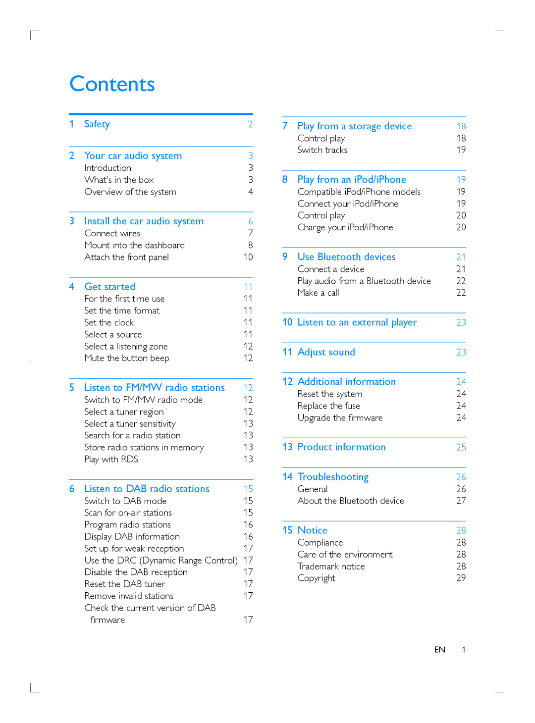 Philips CE153DR user manual Contents 