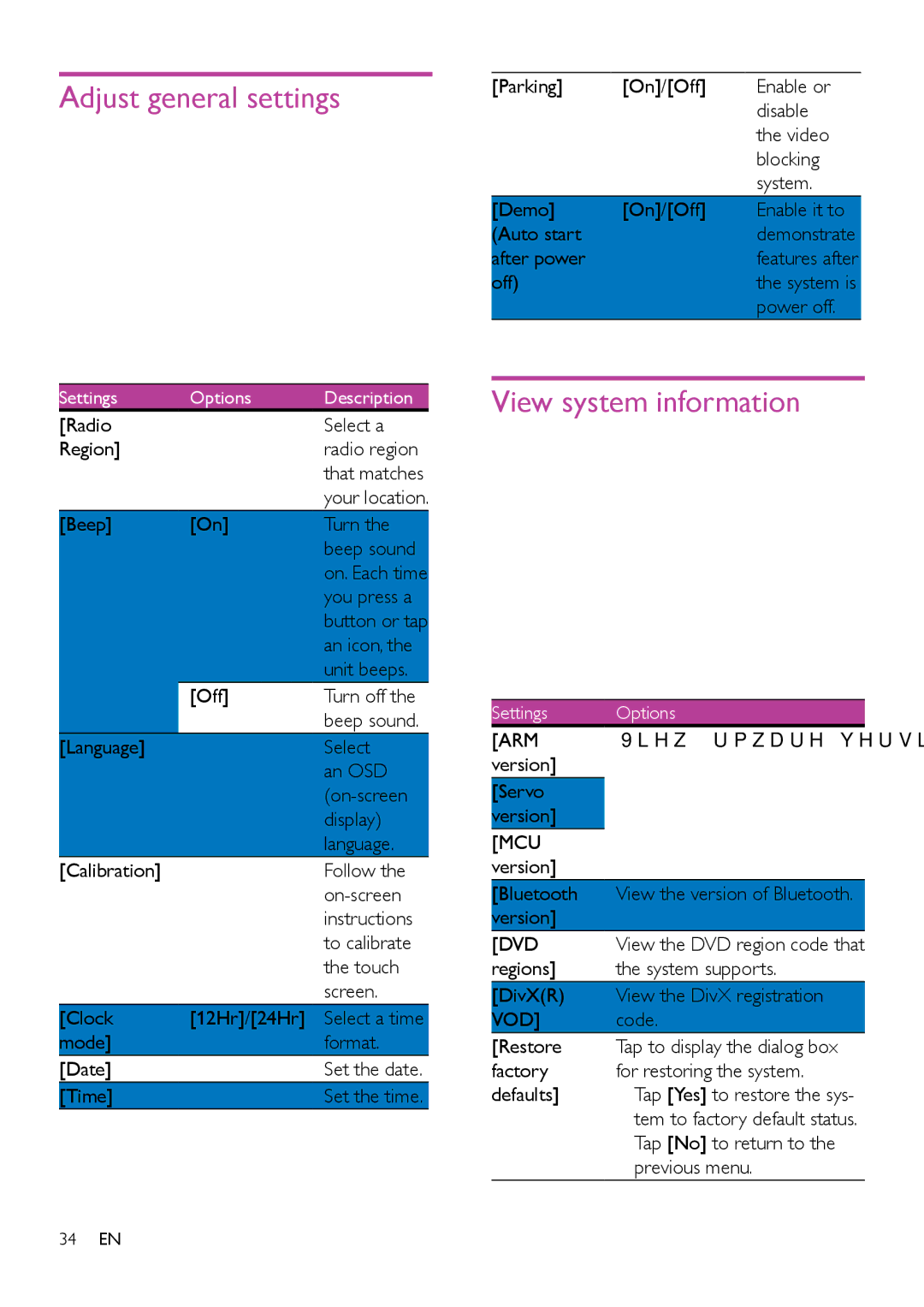 Philips CED1900BT user manual Adjust general settings, View system information, Mcu 