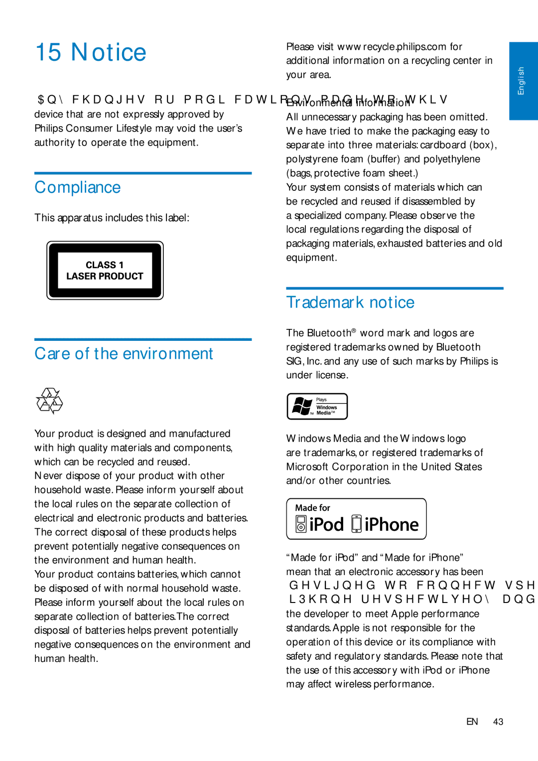 Philips CED1900BT user manual Compliance, Care of the environment, Trademark notice 