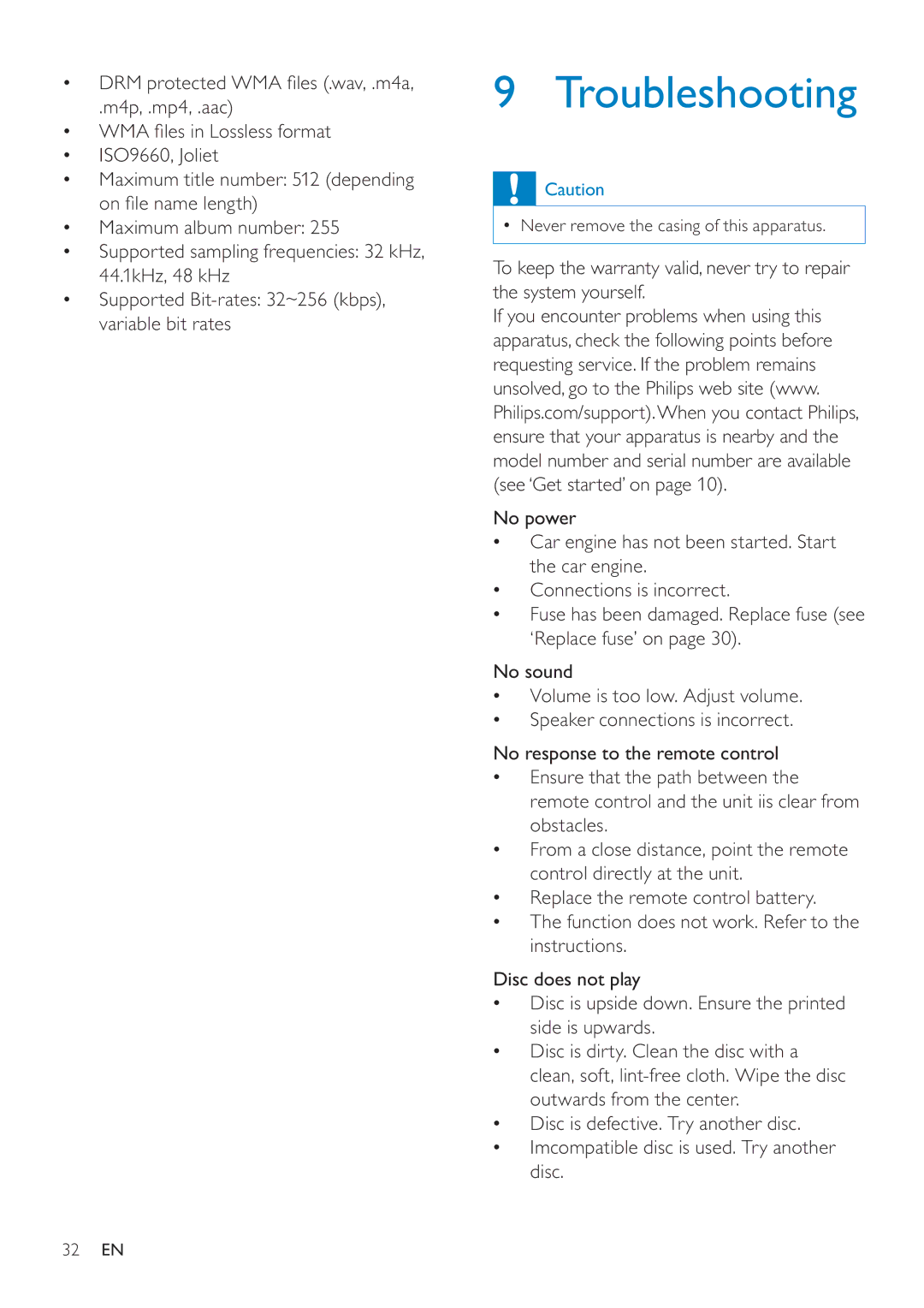 Philips CED228 user manual Troubleshooting 