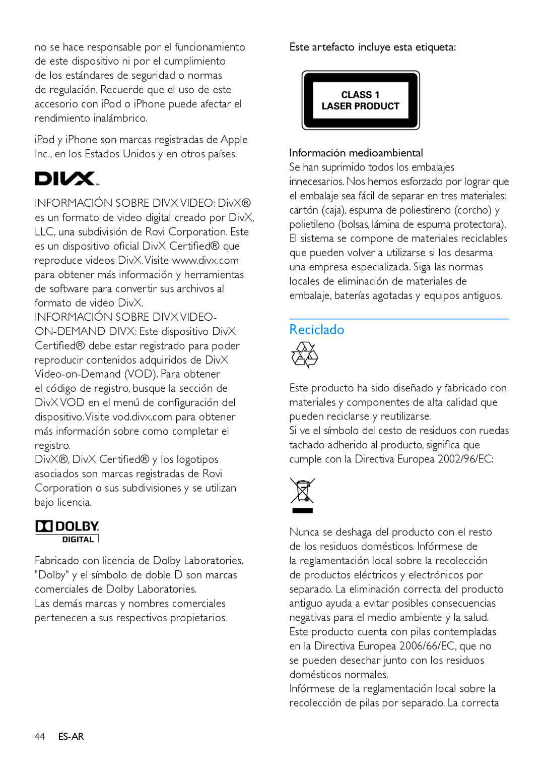 Philips CED780 user manual Reciclado 