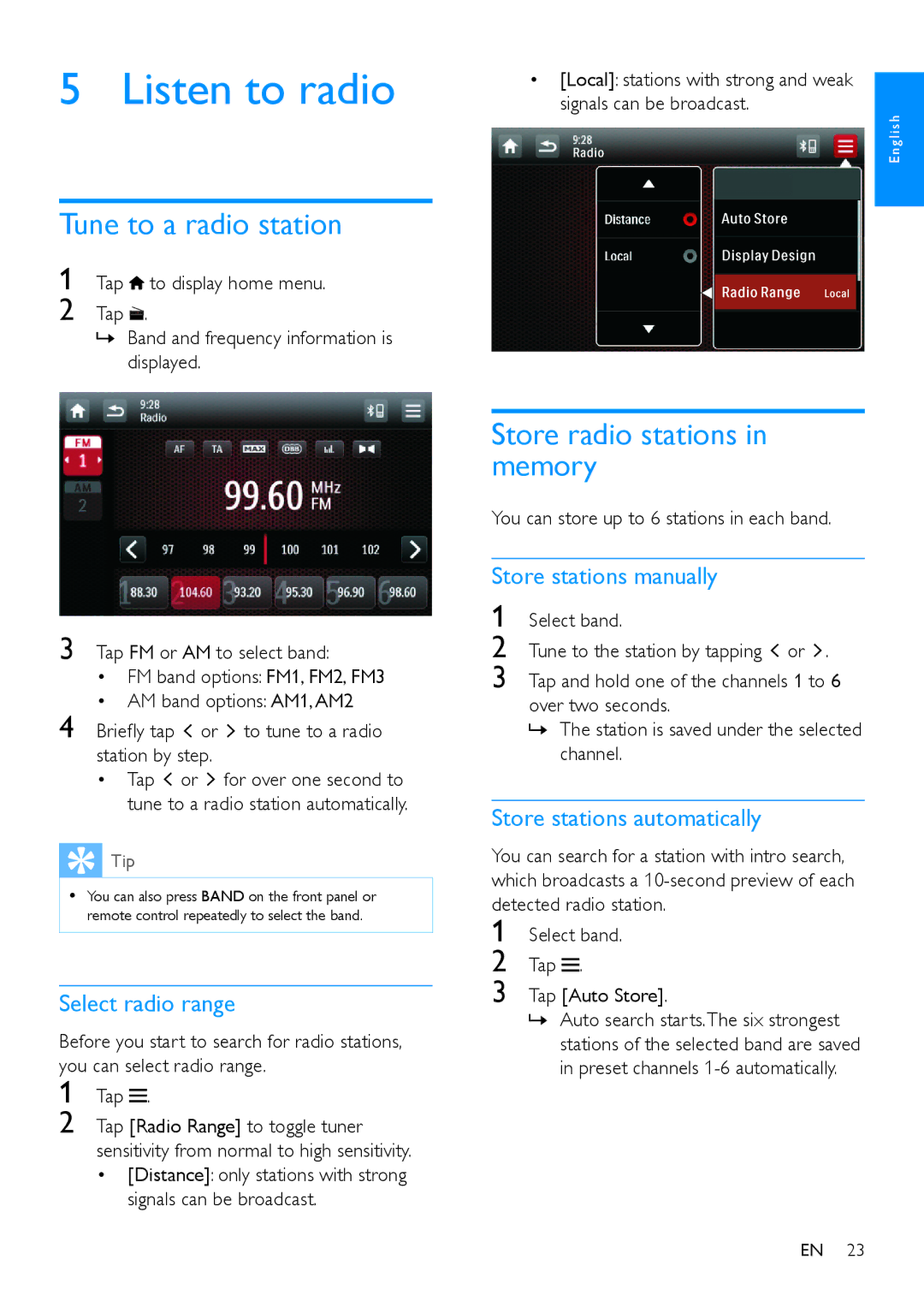 Philips CED780 user manual Listen to radio, Tune to a radio station, Store radio stations in memory 