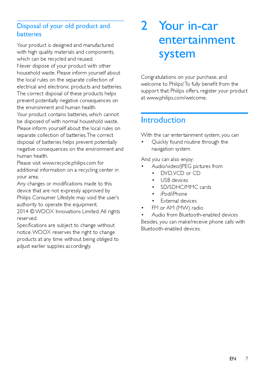 Philips CED780 user manual Your in-car Entertainment, System, Introduction, Disposal of your old product and batteries 